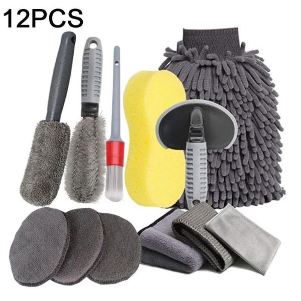 

car sponge 12pcs grooming wash glove polishing waxing wheel hub brush tire cleaning microfiber towel detailing