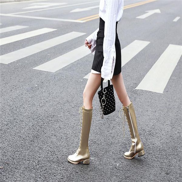 

boots 2021 spring mid-heel metal roman knee-length oversized custom women shoes, Black