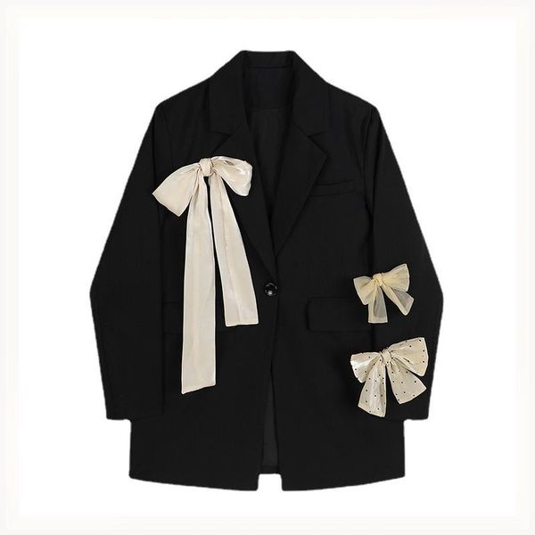 

women's suits & blazers bow patchwork black for women elegant all match color matching casual retro suit 2021 fashion blazer, White;black