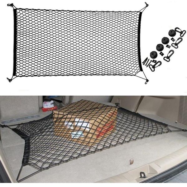 

car organizer trunk nets 120 x 70 cm elastic strong nylon cargo luggage storage net mesh with hooks for van pickup suv mpv