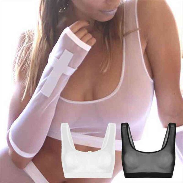 

fashion sleeveless mesh women tanks vest solid color summer, White