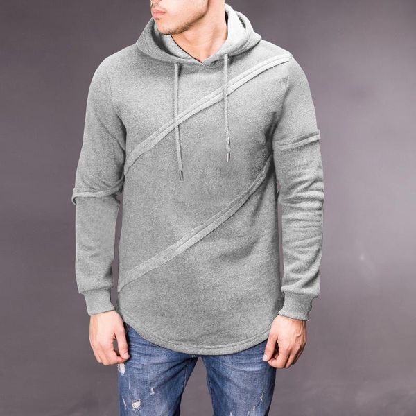 

autumn and winter new men's fashion leisure sports plush sweater oblique line splicing design long sleeve hoodie, Black