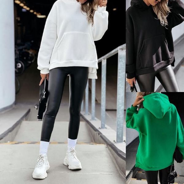 

women's hoodies & sweatshirts high street hoodie girl ladies pullover women hooded with pocket solid color spring/autumn long sleeve b, Black