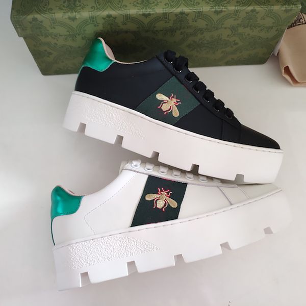 

fashion women ace embroidered platform sneaker flat designer shoe women sneakers genuine leather casual platform bee trainers runner shoes n, Black