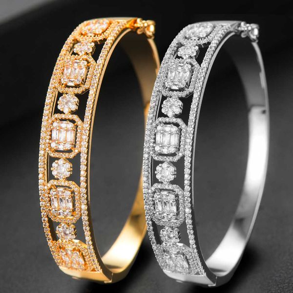 

godki trendy luxury stackable bangle cuff for women wedding full cubic zircon crystal cz dubai bracelet party jewelry 2020 q0720, Black