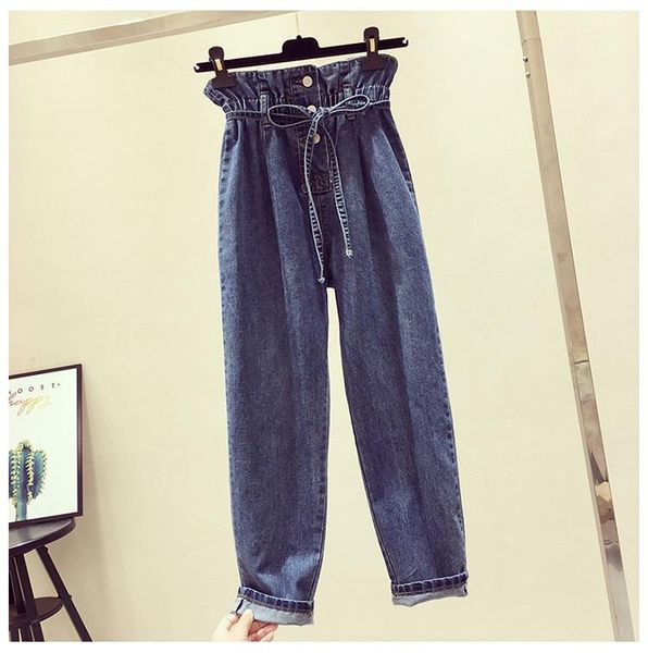 

plus size 5xl women's jeans high waist straight pants loose washed denim spring summer ankle-length casual, Blue