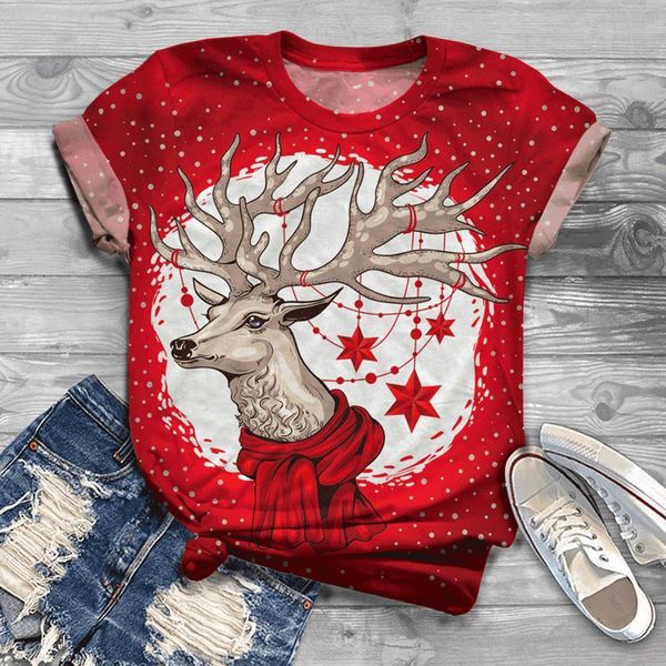 

r40 red elk nbsp womens print christmas plus size year short sleeve o neck tee, White