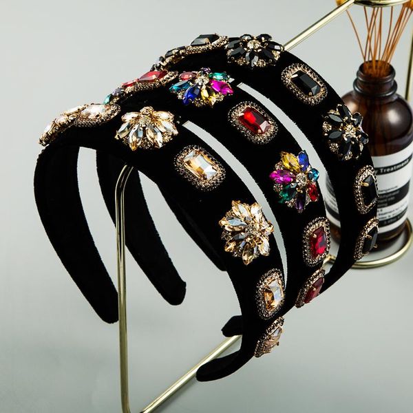 

other delicate baroque colorful crystal flower headband vintage multi color rhinestone hair hoop woman wedding party accessories, Golden;white