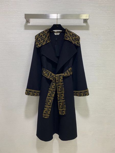 

2021 autumn winter milan runway trench coats women's wool & blends fashion brand same style jackets designer outerwear 1031-6, Black