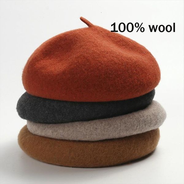 

100% Wool Beret Hat Women Solid Flat Berets Autum Winter Warm French Elegant Artist Ladies Fashion Vintage Painter Cap, Blue;gray