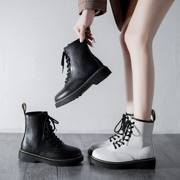 

boots 2021 autumn and winter thick women motorcycle british style fashion round head trendy shoes, Black