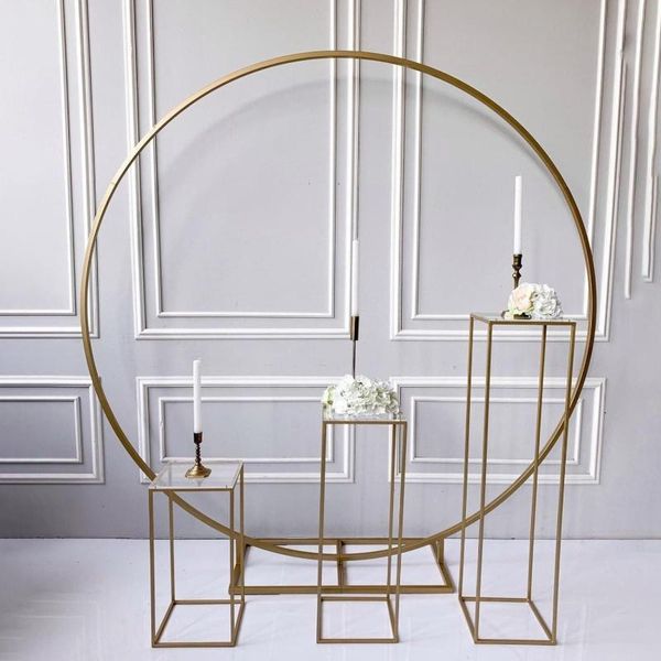 

gold metal circle wedding arch props backdrops single for flowers balloons sash decor rack outdoor lawn flower door party decoration