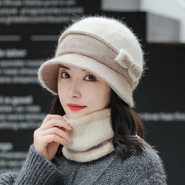 

hat female cycling in autumn and winter middle-aged elderly women grma rabbit wool hat ear protection mother, Blue;gray