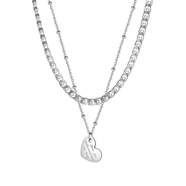 

chains cyue double-layer titanium steel necklace heart pendant chain for women fashion jewelry zyn060 birthday gift, Silver