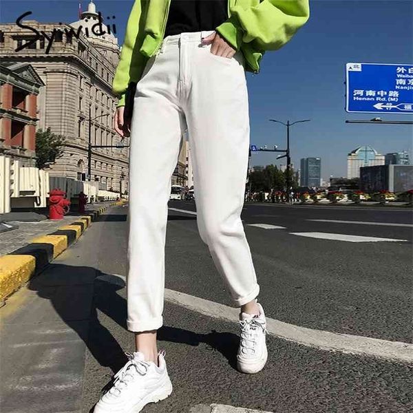 

white for high waist harem mom spring plus size black women jeans streetwear denim pants beige blue 210415