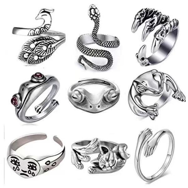 

men's fashion frog snake animal ring set, Silver