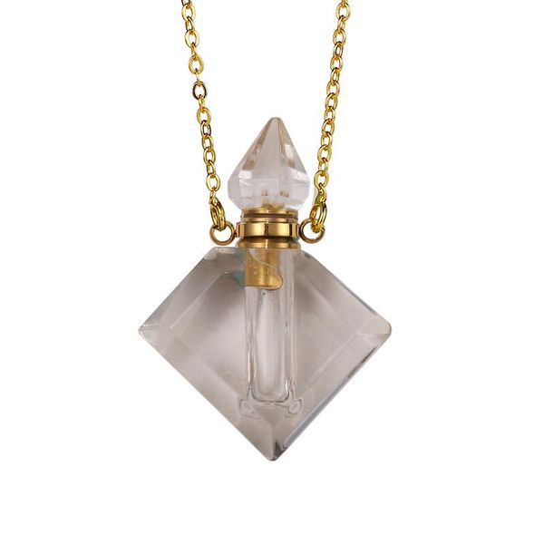 

natural square perfume bottle pendant crystal quartz jewelry fashion production women simple necklaces, Silver