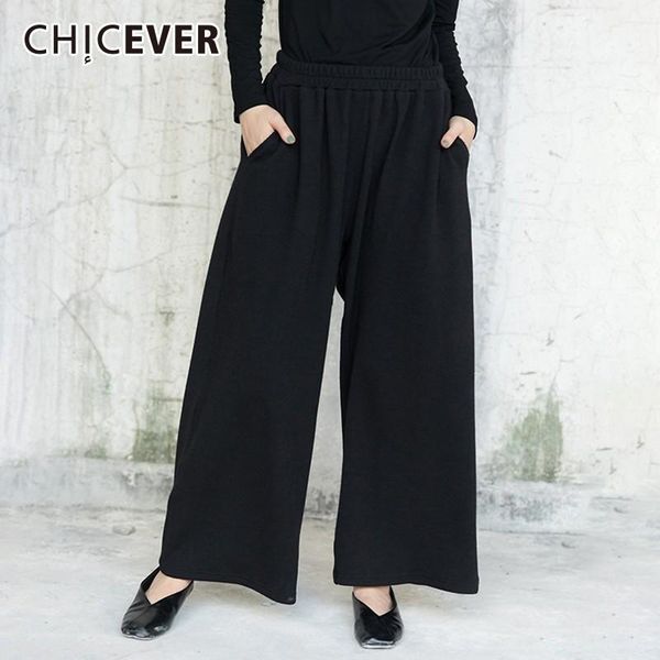 

women's pants & capris chicever 2021 autumn trouser for women elastic high waist casual loose black wide leg female fashion tide, Black;white