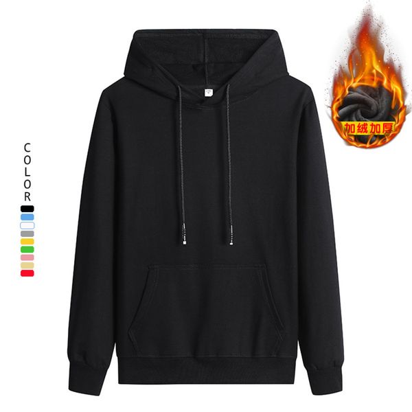 

winter plush hoodie solid color 97 cotton autumn men's sports sweater coat, Black