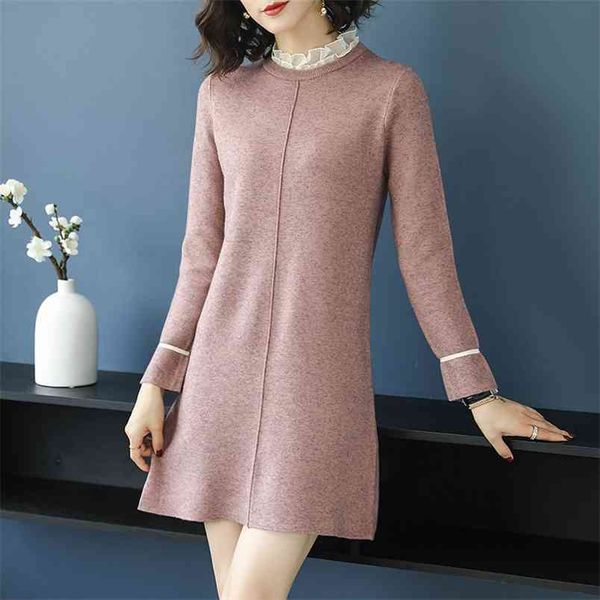 

spring and autumn sweater women's mid-length loose long-sleeved knitted bottoming shirt ladies skirt tide 210427, White;black