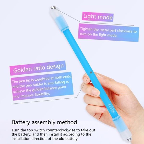 

gel pens h05b flash glow spinning rotating pen with led light play game for kids children students toy