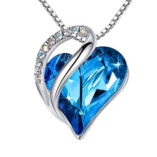 

pendant necklaces cute female rainbow zircon necklace charm birthday stone chain luxury crystal heart wedding for women, Silver