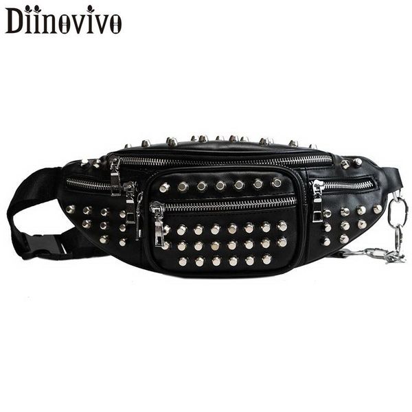 

waist bags diinovivo rivet punk bag pack female fashion breast for women fanny casual money phone belt crossbody whdv1017