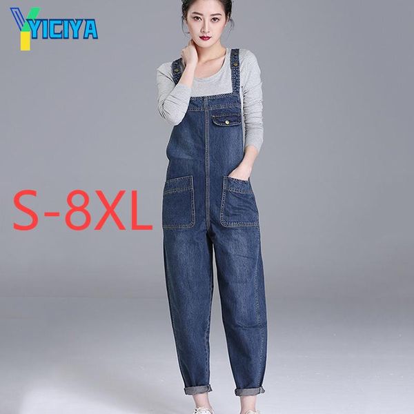 

women's jeans yiciya loose pocket women pants overalls shoulder strap jumpsuit large size denim trousers baggy y2k met jean, Blue