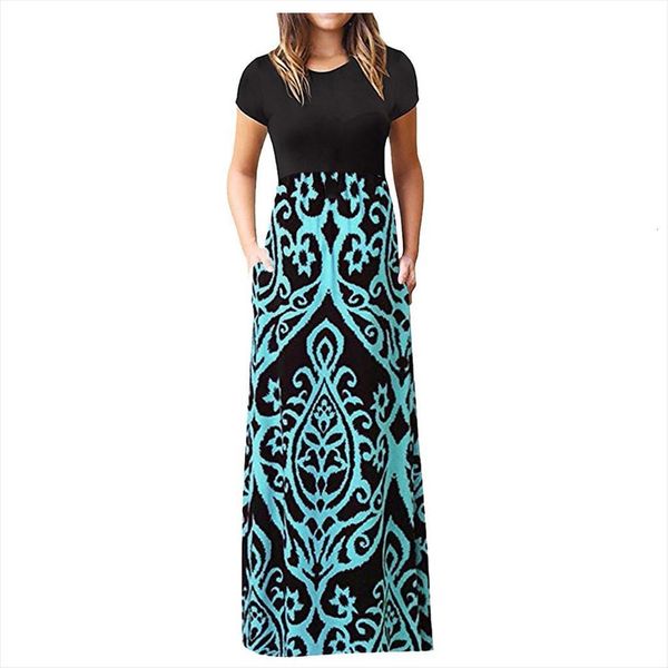 

fashion o neck gradient print womens dress short sleeve spaghetti maxi, Black;gray