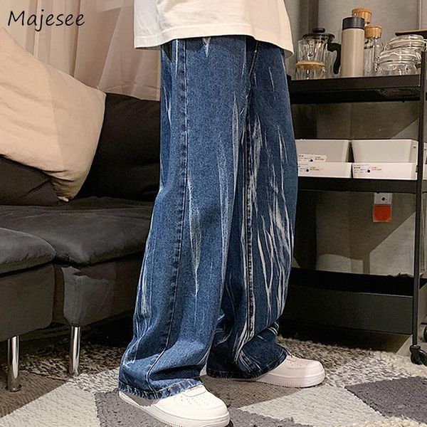 

men's jeans men wide leg baggy tie dye mopping teens hipsters fashion casual streetwear harajuku cool plus size s-3xl high street, Blue
