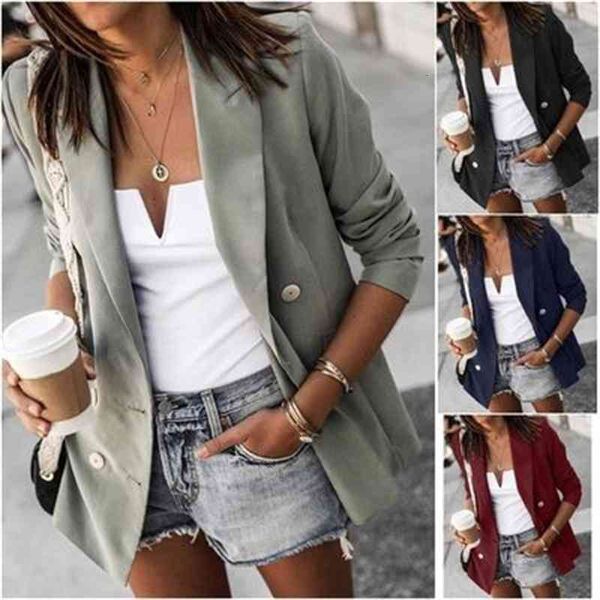 

women's jackets autumn casual female blazer sleeve long blazers double breasted jackets, Black;brown