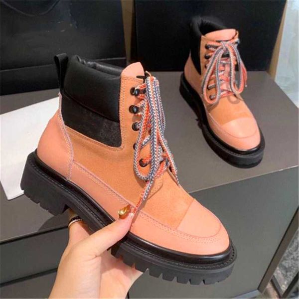 

boots thick bottom motorcycle heel lace-up hiking splice mixed colours short women leather shoes, Black