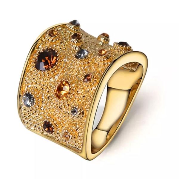 

fashion women rings vintage natural crystal inlaid jewelry charm personality shine bridal wedding engagement, Slivery;golden