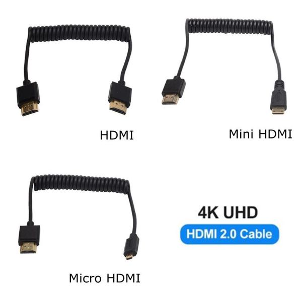 

3.2mm mini hd to coiled cable -2.0 micro -compatible stretch spring curl flexible thin cables 2k 4k @60hz audio & connectors