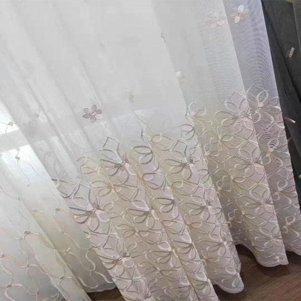 

white lace luxury sheer curtains panels floral embroidery tulle for living room window bedroom privacy translucent yarn drapes curtain &