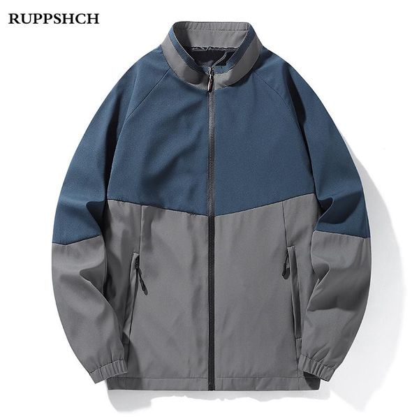 

men's jackets 2021 spring autumn splicing two color men thin casual stand-up collar jacket plus size m-5xl, Black;brown