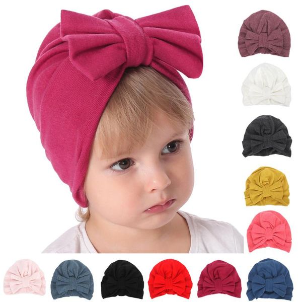 

caps & hats pasgeboren baby hoed meisjes jongens konijn oren strik solid katoen sleep cap hoofddeksels accessoires pet enfant, Yellow