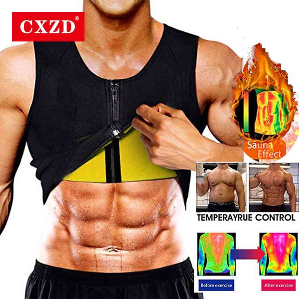 

cxzd men neoprene sauna suit body shaper corset for weight loss with zipper waist trainer vest tank workout shirt, Black;brown
