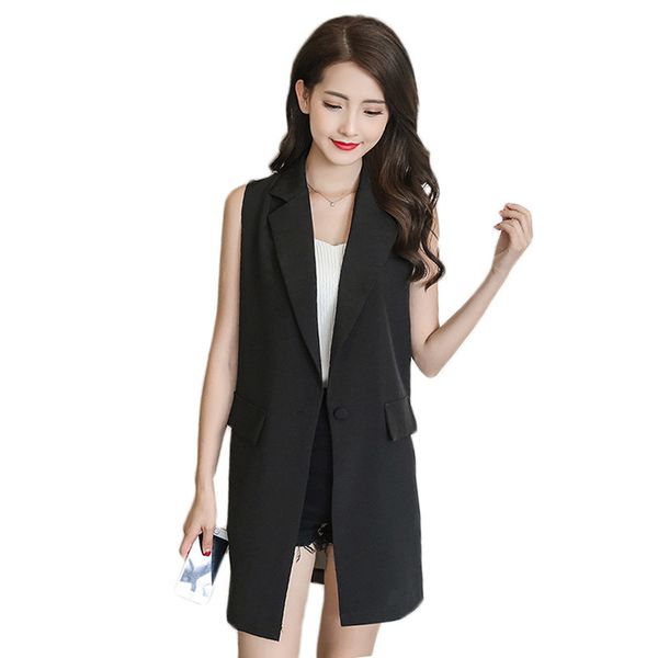 

women's vests summer vest jacket casual women v-neck sleeveless suit coat chiffon back hollow out splice long slim cardigan waistc, Black;white