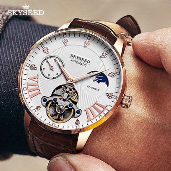 

tiandai watch flywheel hollowed out moon phase multifunctional steel band dial business atmosphere mirror waterproof 41mm men's automat, Slivery;brown