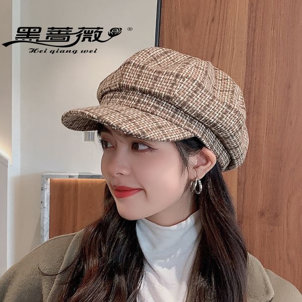 

new two-tone octagonal cap korean style all-matching peaked cap japanese british vintage painter newsboy trendy beret women, Blue;gray