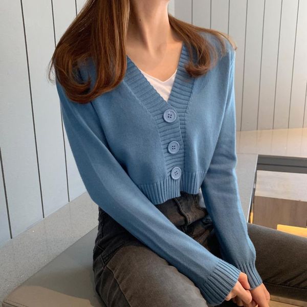 

women's knits & tees 2021 sweater women fashion cardigan long sleeve solid female korean autumn winter jacket sueters mujer, White