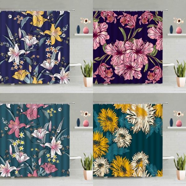 

shower curtains color flowers plants curtain floral leaves bathroom decoration screen bathing with hooks washable home decor set