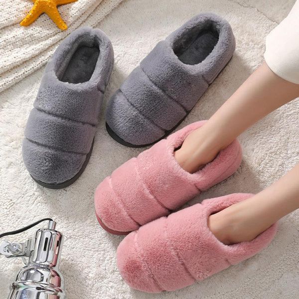 

slippers winter indoor cotton shoes cover heel home flannel warm soft pvc sole no slip floor slipper, Black