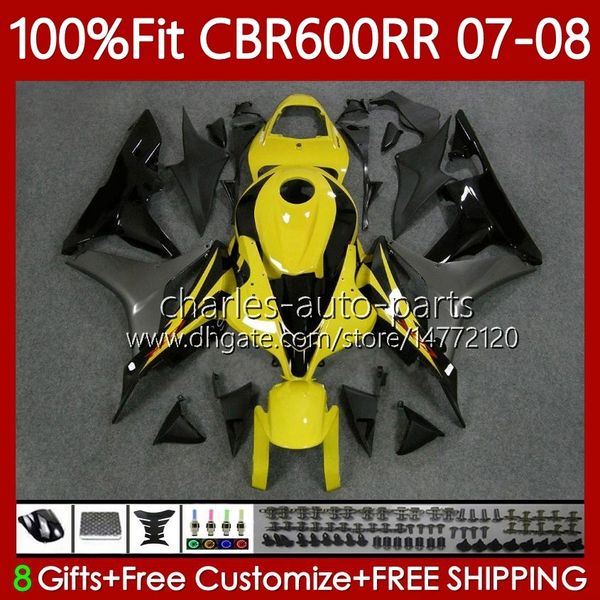 Spritzguss-Verkleidungen für HONDA CBR 600CC 600 RR CC F5 600F5 2007 2008 Karosserie 70No.100 CBR-600 CBR600 RR CBR 600RR 07-08 CBR600F5 CBR600RR 07 08 OEM Gelbgraue Karosserie