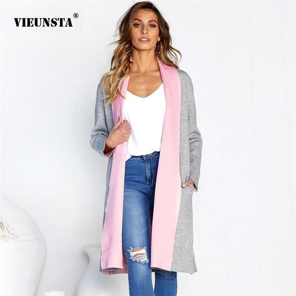 

women's jackets vieunsta 2021 fashion women long candy color patchwork coat autumn winter soft open stitch casual thick cardigan outwea, Black;brown