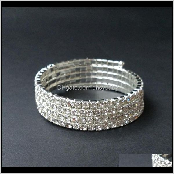 

bracelets drop delivery 2021 4 rows wedding bridal spiral rhinestone crystal stretch bangle bracelet sier and gold plated jewelry accessorie, Black