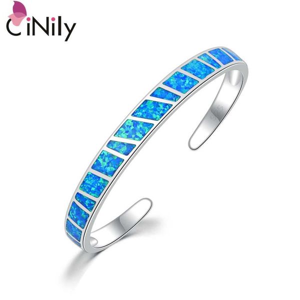 Cinily Offene Armreifen aus weißem, blauem Feueropalstein, versilbert, verstellbar, minimalistische Armbänder, Schmuck, beste Geschenke für Mädchen und Frauen, Q0717