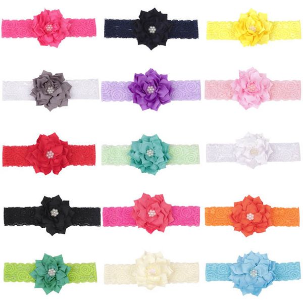 

girls hair accessories baby headbands ribbons for childrens children's lace belt infant elastic water drill 15 colors b9447, Slivery;white