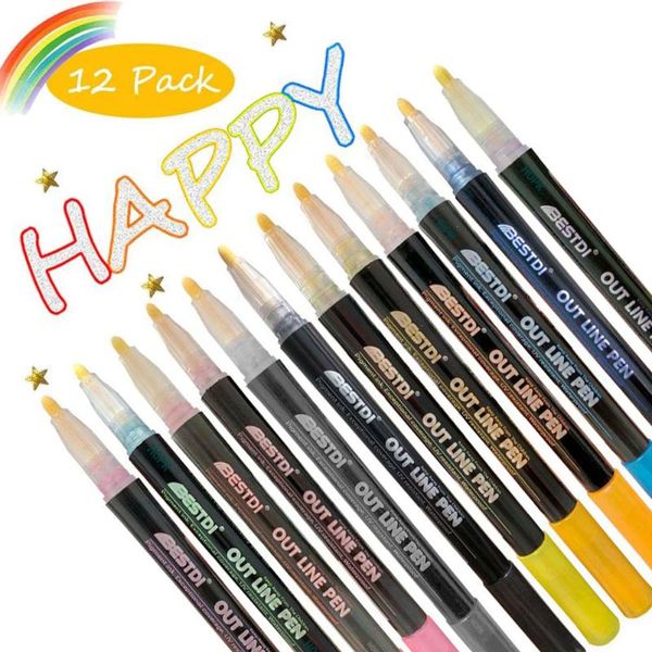 

gift sets 8 /12 pcs/set double line pen marker for diy soft tip metallic metal glitter drawing beginner painting doodling